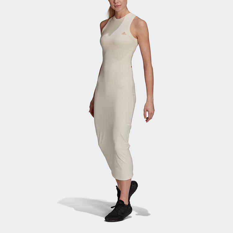Adidas Breathable Sports Stretch Midi Sleeveless Dress Women Dresses Off-White HA6551
