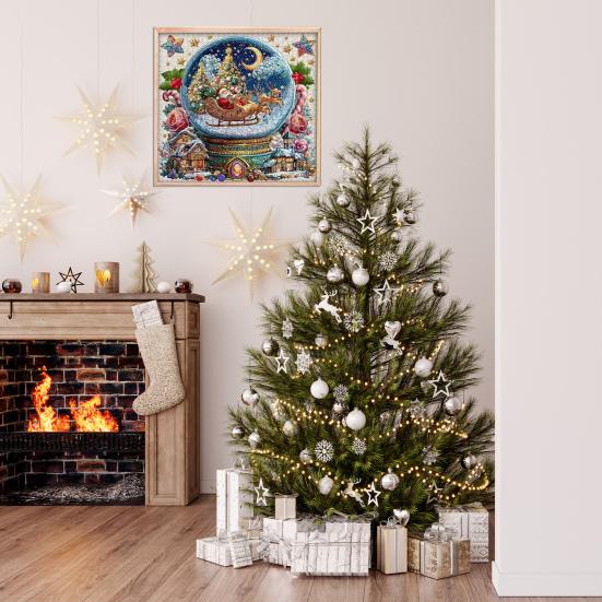 Christmas Crystal Ball Jigsaw Puzzle Santa Snow Village Scene 1000 Pieces Adults Cardboard Puzzle Family Game Home Decor