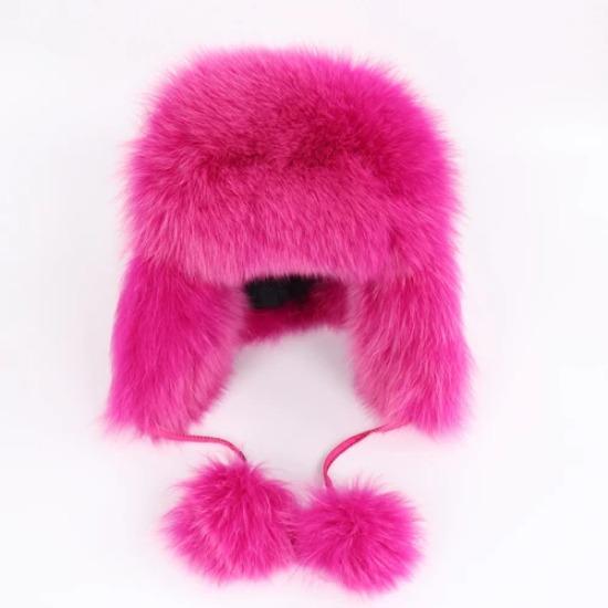 On Sale Real Fox Fur Women's Russian Ushanka Aviator Trapper Snow Skiing Hats Caps Earflap Winter Ladies Fox Fur Bomber Hat