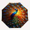 Peacock Feathers Automatic Folding Umbrella  8 Ribs, Durable Iron Frame, Bright Color Pattern Compact Travel Umbrella, Suitable for Outdoor,