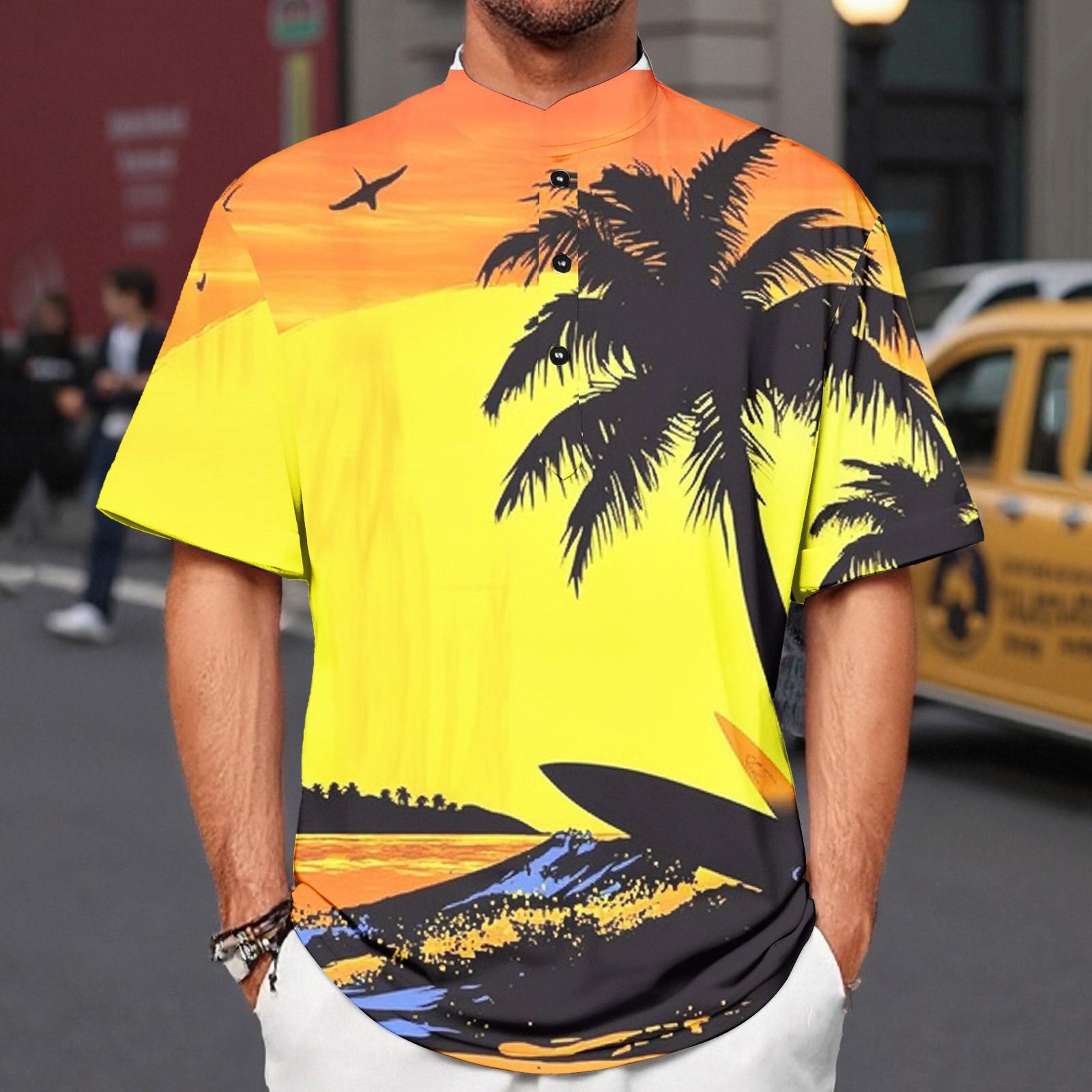 

Летний новый мужской повседневный воротник-стойка с коротким рукавом воротник рубашки XXL шафрановый