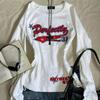 2KWEIRD Vintage Y2k Damen T-Shirts Weiß Grunge Grafik Langarm T-Shirts Harajuku 2000er Ästhetik Streetwear Amerikanisch Retro