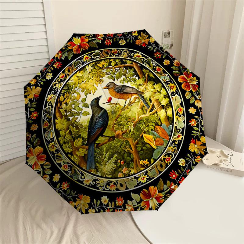

1PC Birds Floral Umbrella-8-Rib Reinforced, Automatic Open, Lightweight & Durable, Cute Fashion Accessory for Outdoor-W162