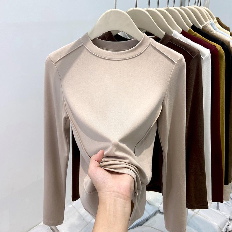 Fleece thickened small stand-up neck bottoming shirt women's spring angora red inner long-sleeved shirt high-end top