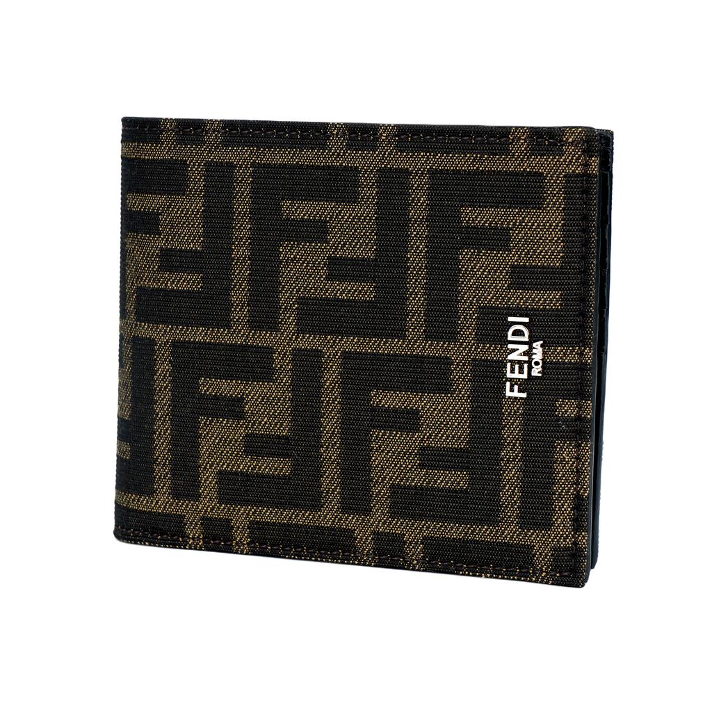 Fendi Ff Logo Monogram Double Fold Design Jacquard Fabric With Leather Wallet Men Wallet Brown 7M0169ALWKF0L3T