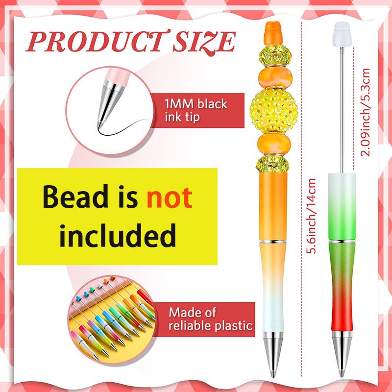 200Pcs Gradient Color Beaded Ballpoint Pen Black Ink Bead Pen Plastic Beadable Writing Pen School Office Supplies