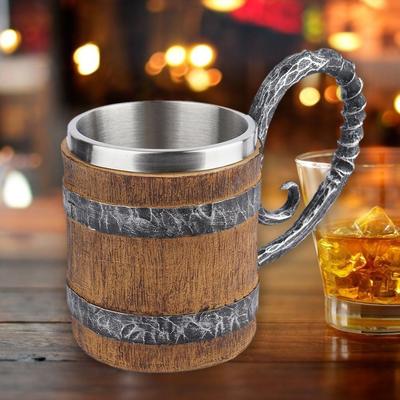 Creative Resin Mugs Home Pub Bar Decoration Coffee Cup Wine Tumbler Vintage Double Simulation Barrel Resin Beer Mug