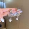 Design sense new Chinese temperament fringed fan-shaped pearl earrings, retro national style Hanfu cheongsam earrings earrings women