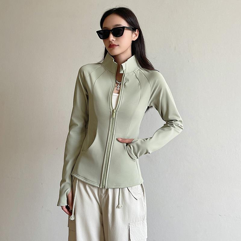 Standing Collar Yoga Coat Women's Casual Sportswear Zipper Slim-fit Plus Fleece Thick Warm Long-sleeved Top