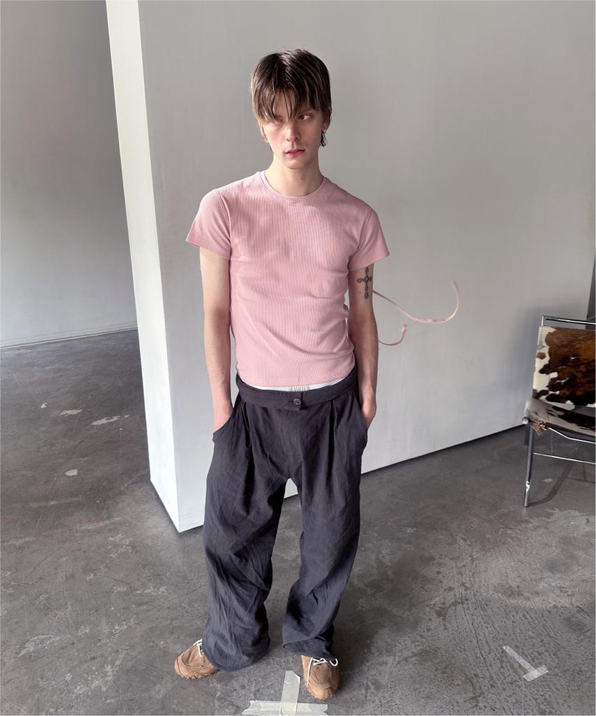 Solnelliagabeuliel Number 14/Slim Fit Crop T-Shirt-Pale Pink