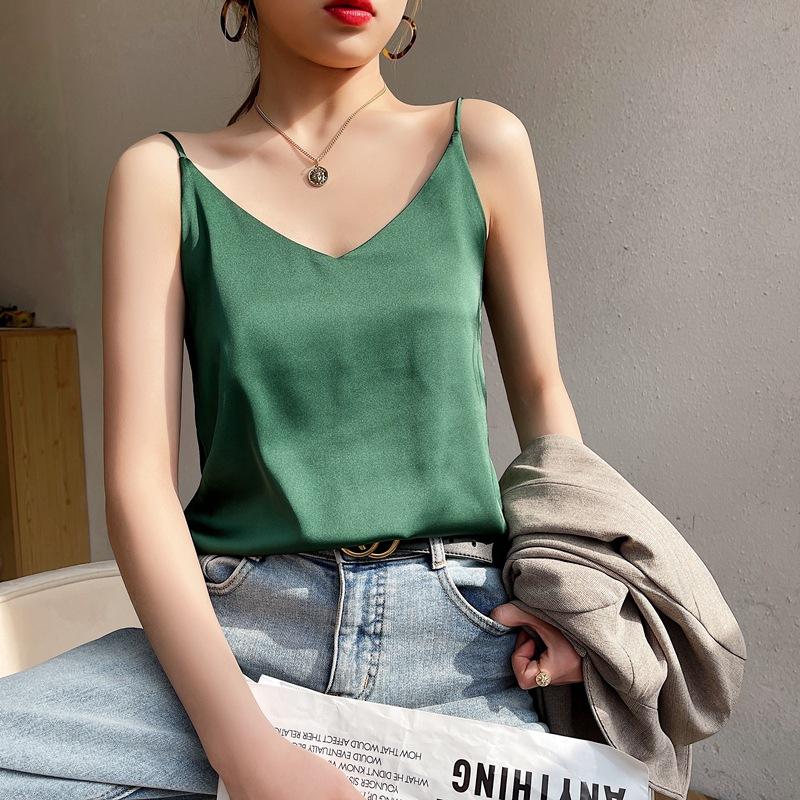 Damen Sommer Camisole Weste Eis Seide Satin V-Ausschnitt Neckholder Top