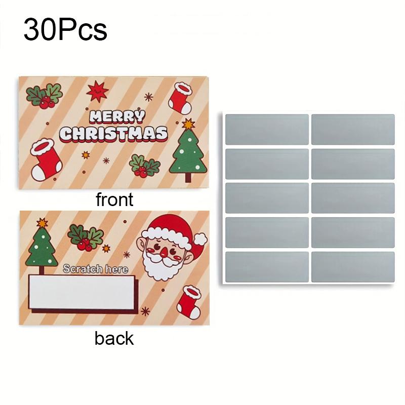 

Набор из 30 рождественских скретч-карт, подарочные сертификаты для DIY с рисунком Санта-Клауса и елки, призы для веселой праздничной вечеринки 9x5.4cm