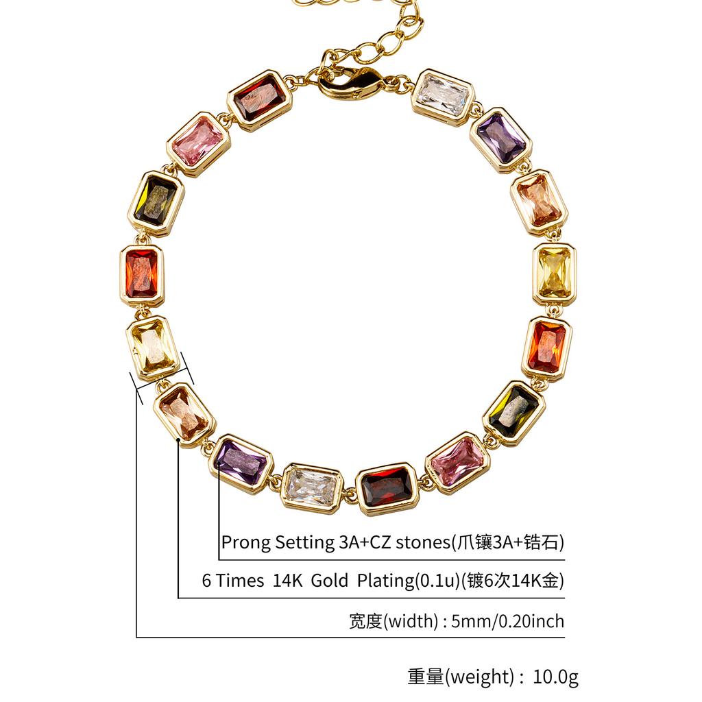 Stylish Colorful Square Rock Sugar Chain 10Mm Full Of Sparkling Zircon Pearl Bracelet Hip Hop Necklace