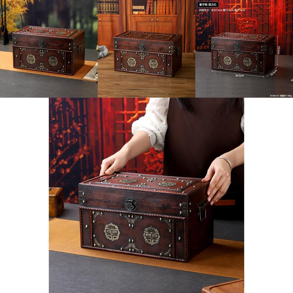 New Chinese Style Vintage Wooden Storage Box With Lid For Jewelry Organizer