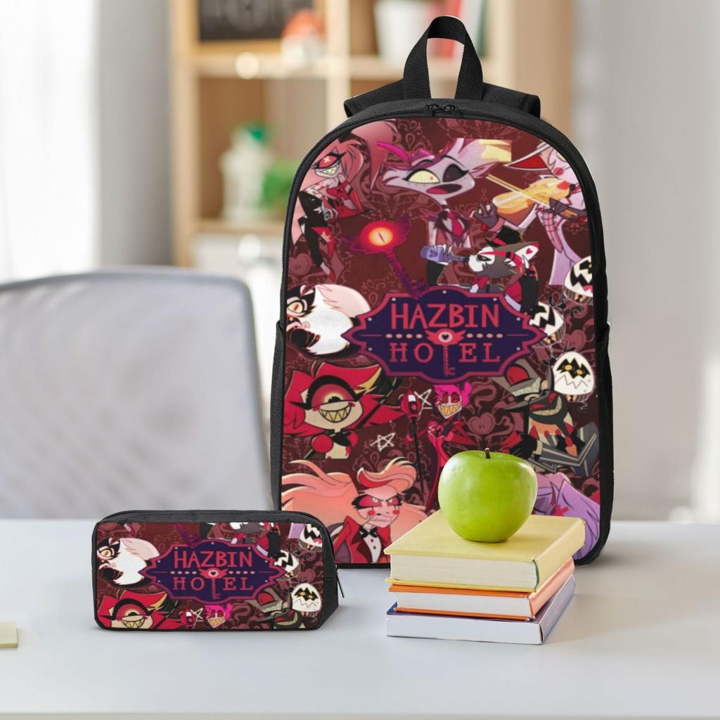 3Pcs Hazbins Hotels Alastor School Bags Set for Girls Boys Pen Bags Backpack Sets with Lunch Box For School Students Knapsack
