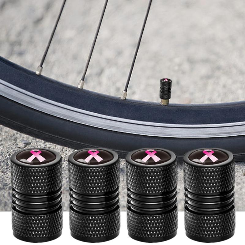 Air Caps For Car Tires 4PCS Aluminum Alloy Pink Ribbon Tire Air Valves Stem Caps Tire Valve Cover For Cars Trucks Motorcycles
