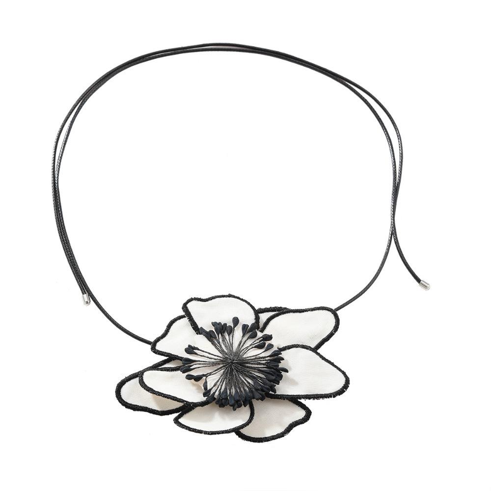

Fabric Exaggerated Necklace Large Vintage Choker Party Vacation Style Floral Necklace Women Girls белый