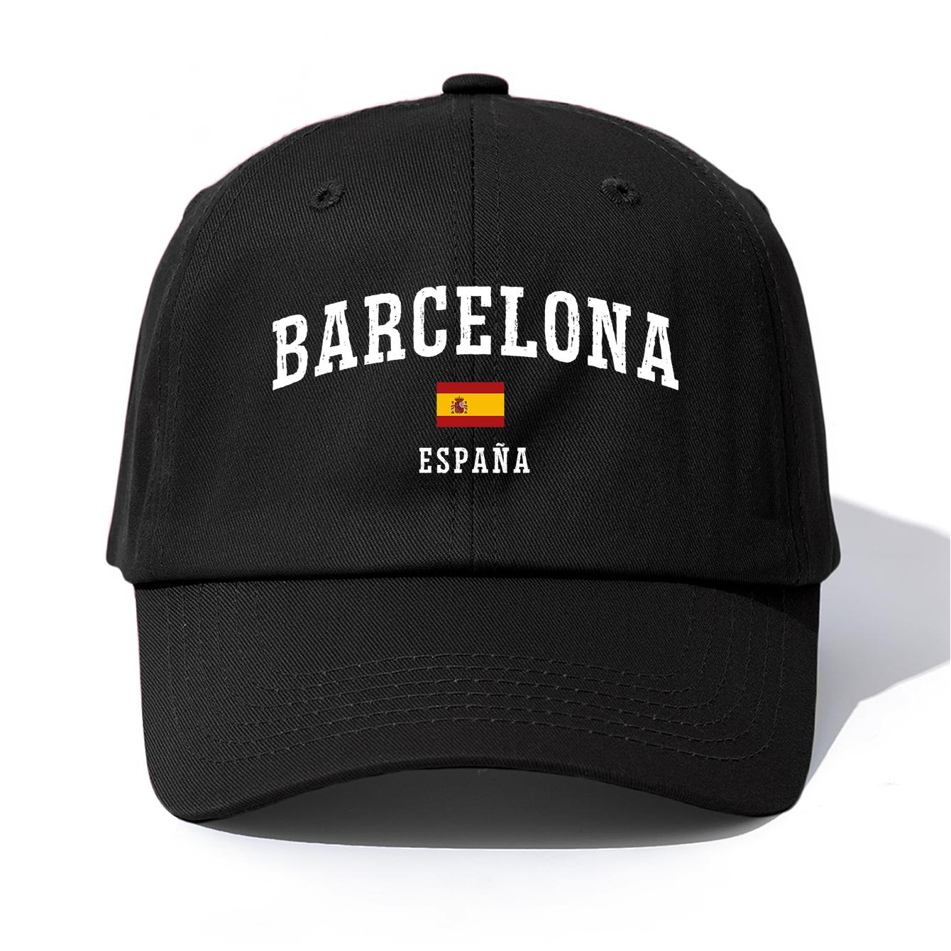 Freedom Outdoors 1 stuks BARCELONA Print Baseballpet voor Volwassenen, Minimalistische Retro Stijl Casual Zachte Verstelbare Papa Pet, Perfect Als Cadeau zwart