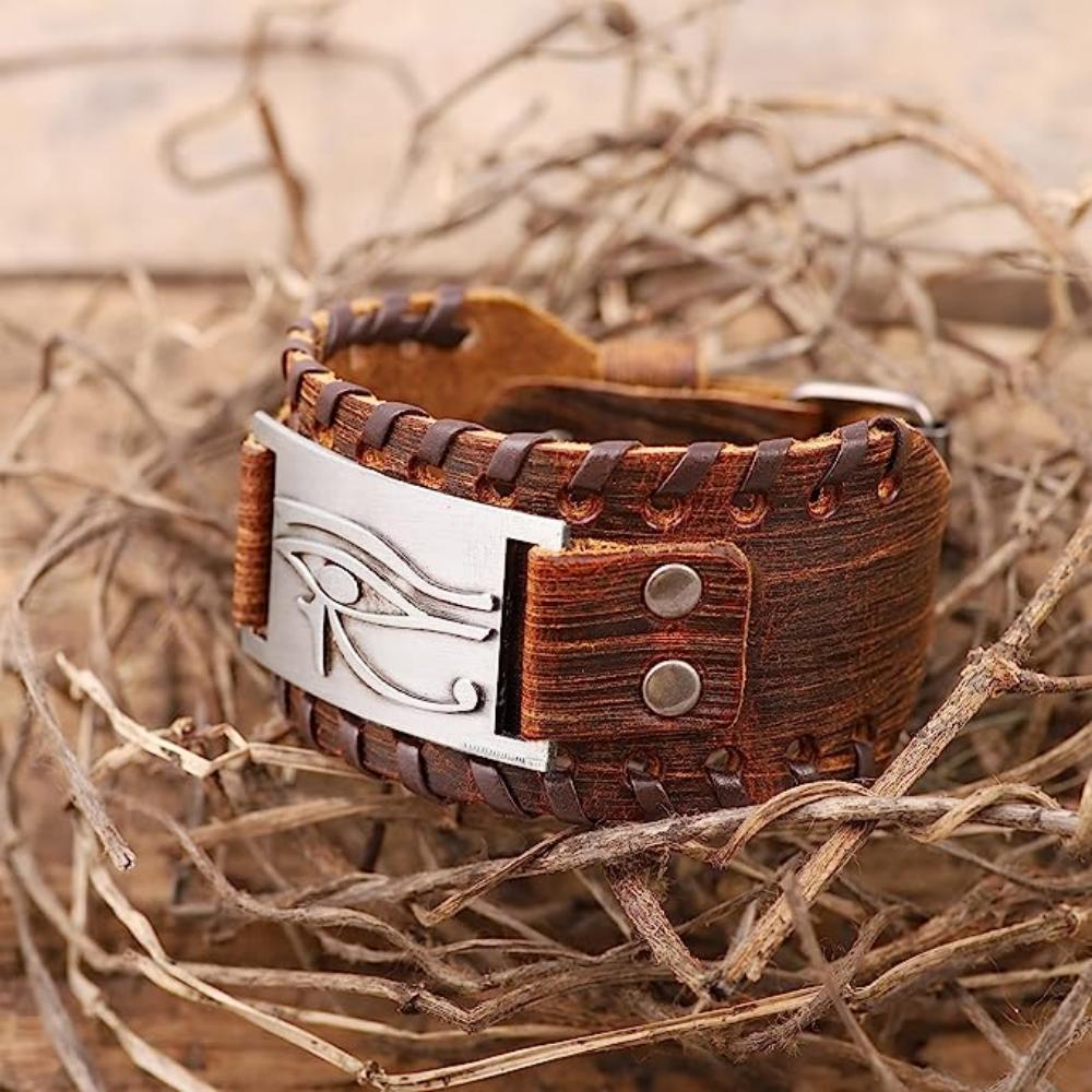 Viking Genuine Leather Wrap Bracelets Punk Eye of Horus Egyptian Wristband Bracelet Isis Talisman Male Wrist Jewelry