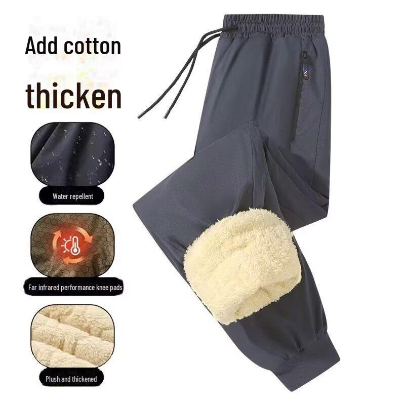 Men's Thickened Cotton and Fleece Trousers, Autumn/Winter Casual Lambskin Sweatpants