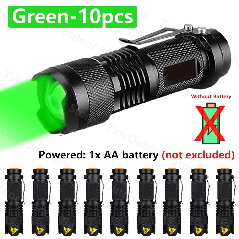 Mini LED Flashlight Green/Red Zoomable Tactical Torch Lamp Hunting Portable Torch Flash light Adjustable Flashlight for Hiking