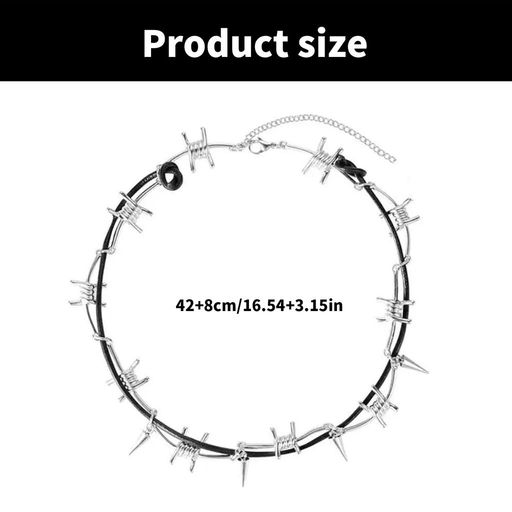 Gothic Barbed Wire Necklace and Bracelet Set in Silver Decoration Portable for Men and Women Fashion Accessories