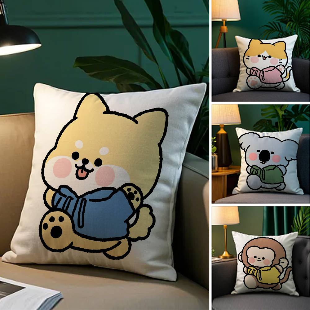 Small Animal Cartoon Happy Sports Pillow Case Comfort Sofa Bed Silky Elegant Invisible Zipper Decorative Cushion Cover