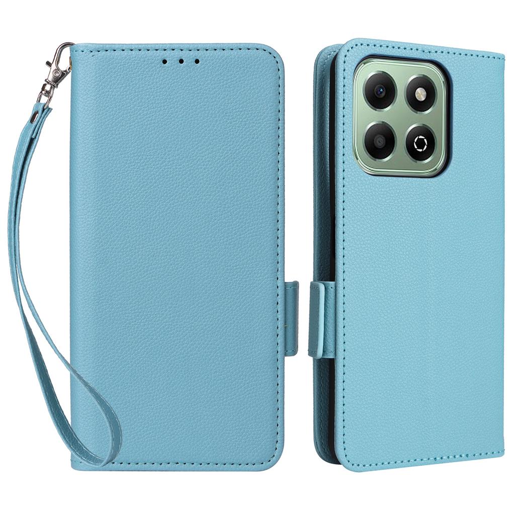 For Honor X6b 4G Case with Wrist Strap Litchi Texture PU Leather Wallet Phone Cover