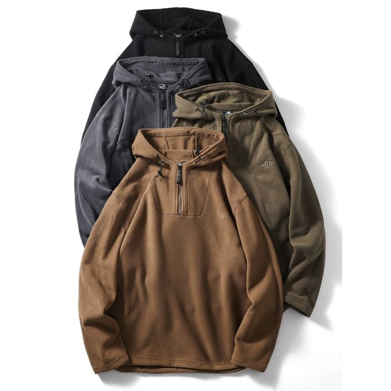 American Style Half Zipper Hood Double-sided Polar Fleece Hoodie Men's Autumn and Winter Outerwear Foreign Trade Cattle Goods Outdoor Fleece Jacket
