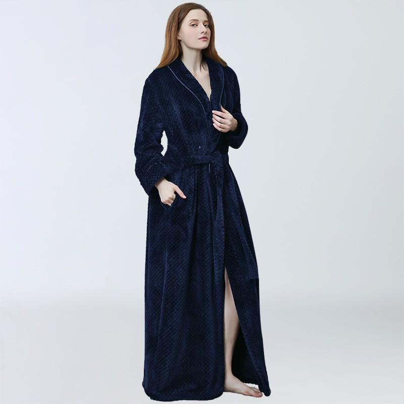 Autumn/Winter Coral Velvet Women's Nightgown Long Flannel Bathrobe for Women with Velvet Thickened