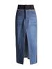 Retro Hong Kong Style Low-Waist Straight Denim Skirt with Front Slit and Contrast Splicing - Women's 2025 Spring Collection