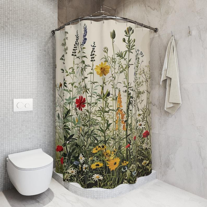 

Wildflowers Botanical Shower Curtain - Boho Floral Vintage Cottagecore Design, Ideal Housewarming Or Nature Lover Gift W60H190(CM)-1 Pcs