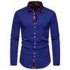 Men's Plaid Contrast Triangle Neck Long Sleeve Shirt Casual Shirt