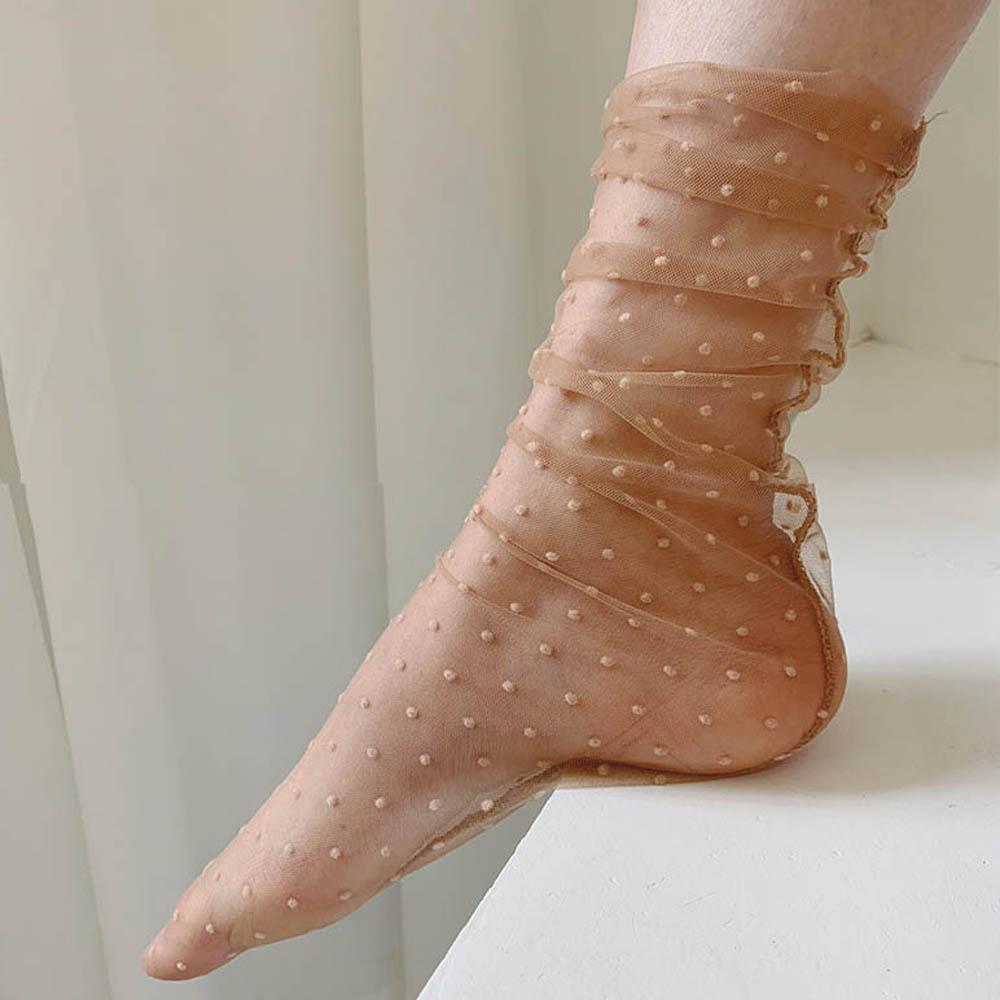 Women Fashion Dot Chiffon Nylon Dress Socks Mesh Stockings Tulle Socks
