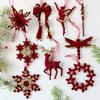 Red Flocking Christmas Tree Pendent Christmas Bells Snow Elk Hanging Ornament Decorations New Year Xmas Festive Atmosphere Decor