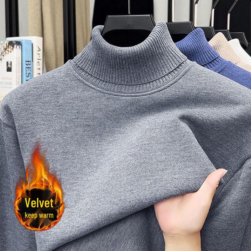 Men's One-Piece High-Neck Fleece Sweater, Autumn & Winter Thickened Warm Wool Knit Base Layer