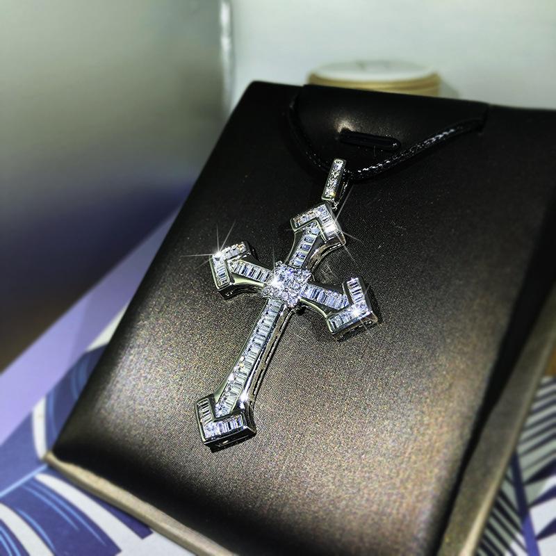 925 Fine White Zircon Men And Women Classic Cross Pendant Micro-Inlaid Zircon Necklace Birthday Party Jewelry
