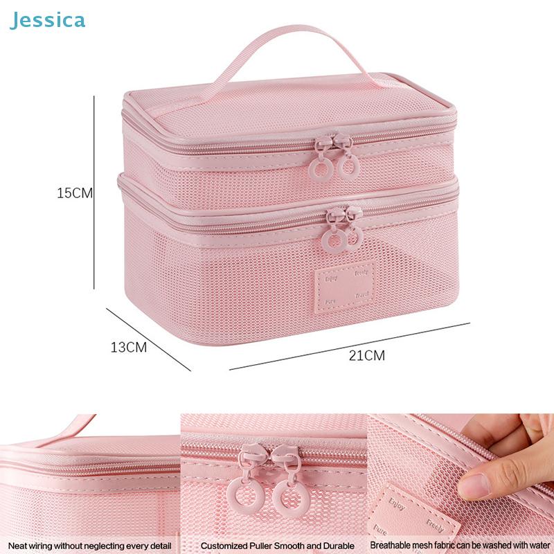 Mesh Makeup Bag - 1pcs Transparent Cosmetic Organizer with Handle, Travel Toiletry Storage Pouch