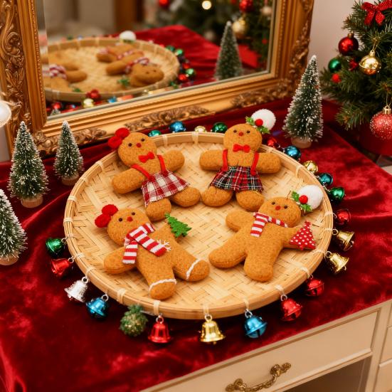 6 Pcs Gingerbread Man Ornaments Fabric Gingerbread Figurine Christmas Tree Decorations for Holiday Home Party Decor