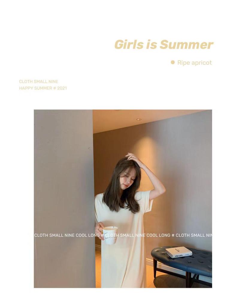 Women's Summer Ice Silk Long Nightdress: Loose Fit, Round Neck, Modal Fabric, Solid Color