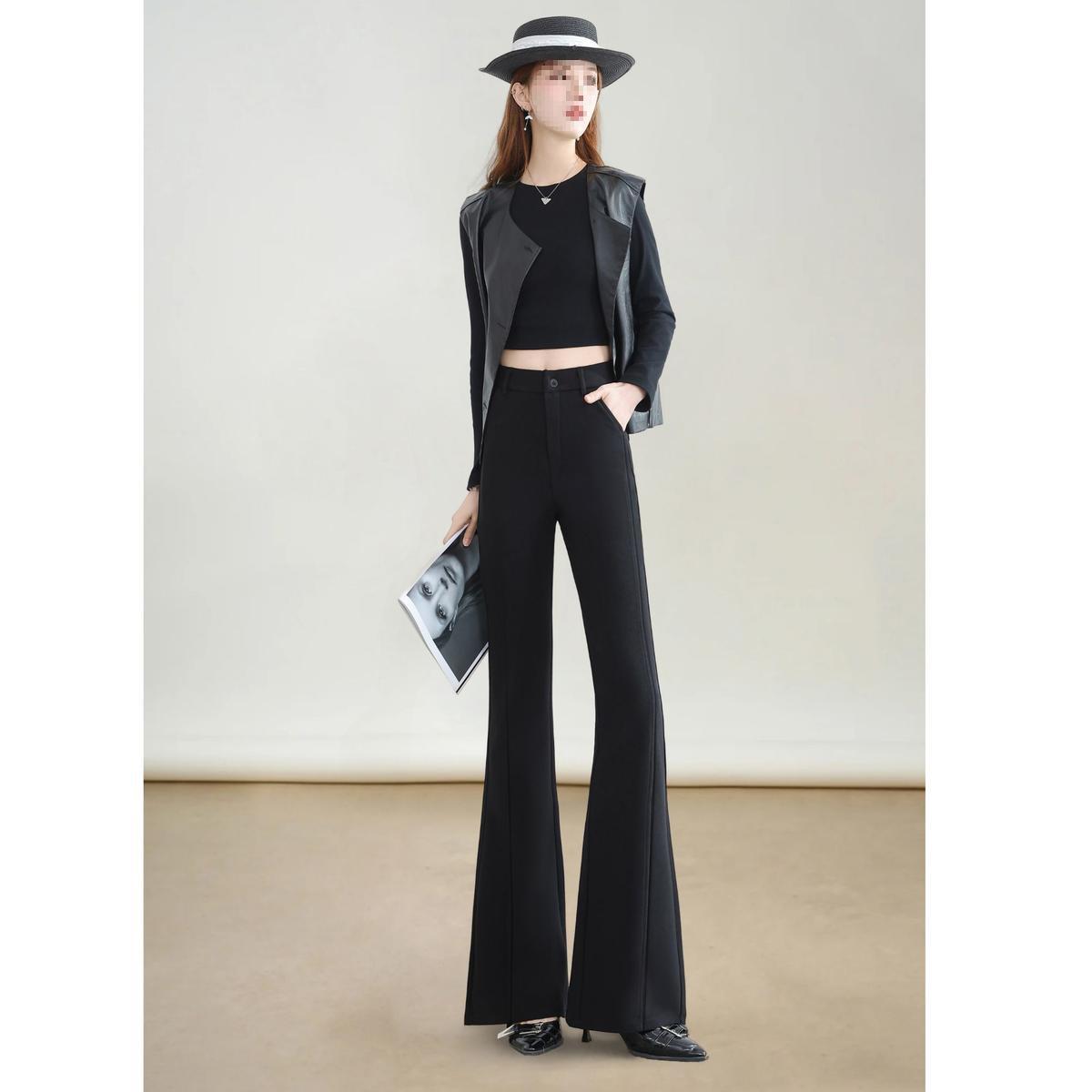 2026 Spring Patchwork High-Waisted Slimming Flare Pants - Women s Micro Flare Knit Casual Trousers M (100-110 jin)