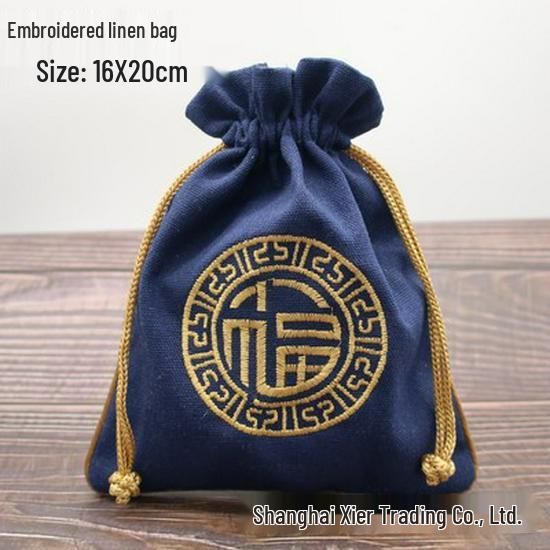 "Extra Large Embroidered Linen Drawstring Bag for Storage and Gifting"