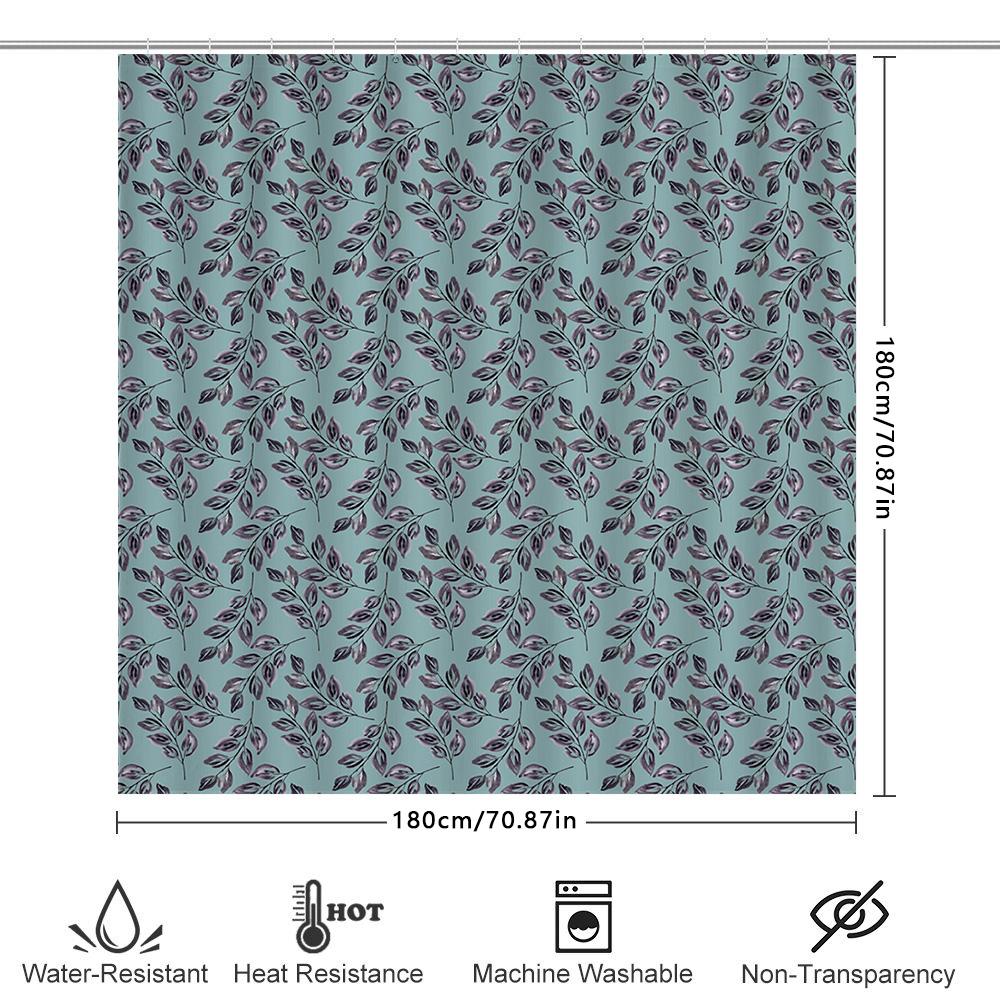 Classic Leaf Pattern Shower Curtain Set Soft Waterproof Fabric For Bathroom Decor (Light Blue)