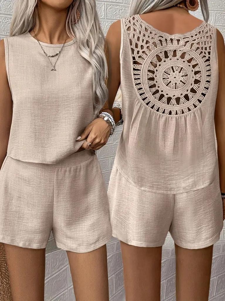 Summer Sleeveless Solid Color Shorts Set Women Clothing