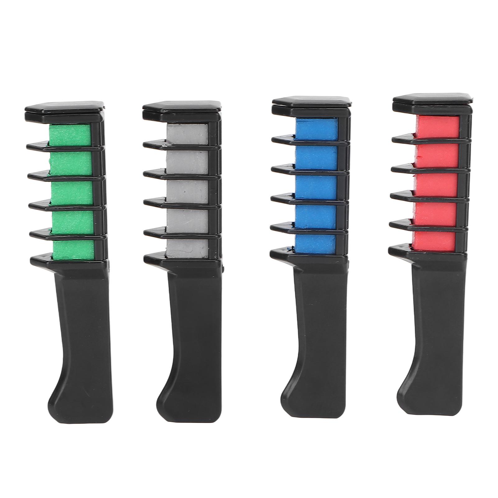 

4 шт., расческа для мела для волос, профессиональная портативная временная краска для волос для барной вечеринки, семейного сбора Grey+Rose Red+Blue+Dark Fluore