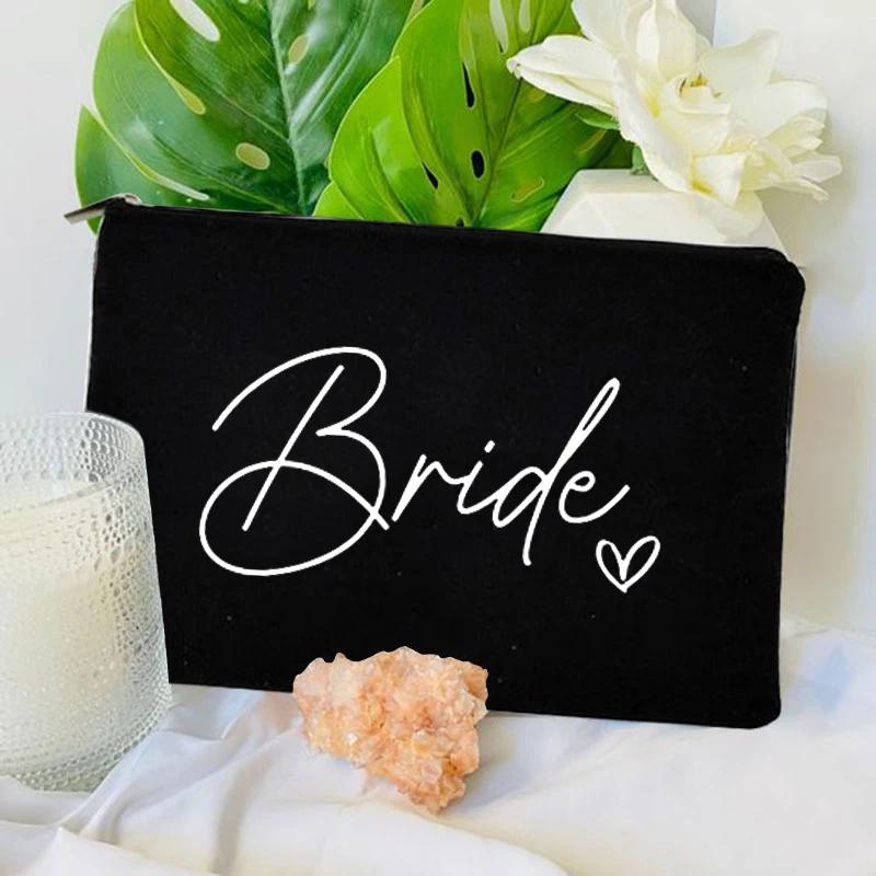 2023 Team Bride Printed Canvas Makeup Bag Bridesmaid Pocket Lipstick Wash Bag for Wedding Travel Lipstick Bags Storage Organizer