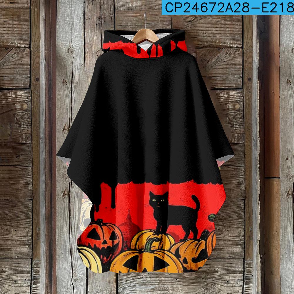 Digital Print Women's Hooded Cloak for Halloween and Christmas