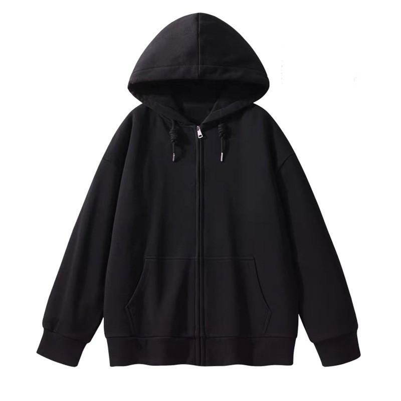 Womens Oversized Long Sleeve Hooded Zip-Up Top Loose Fit Mid-Length Casual T-Shirt In Milk Silk Fabric