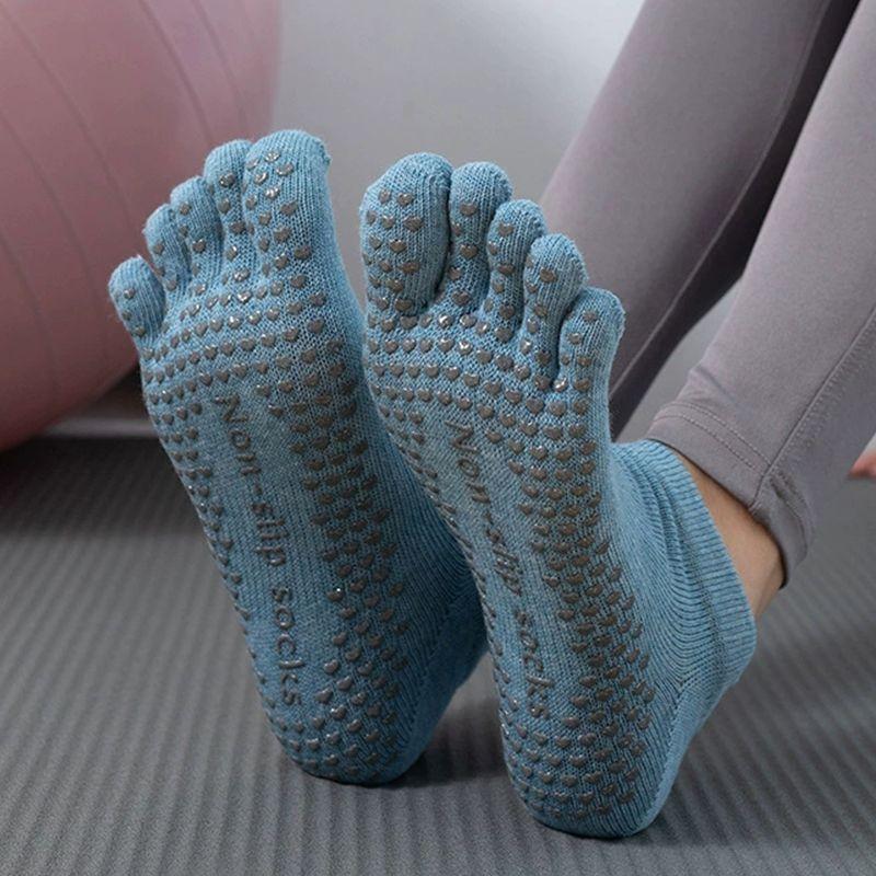 

Носки для йоги Нескользящие Профессиональные Женские Носки с пальцами Носки для фитнес-зала Взрослые Танцевальные Нескользящие Носки Носки для пилатеса Y090-light gray blue