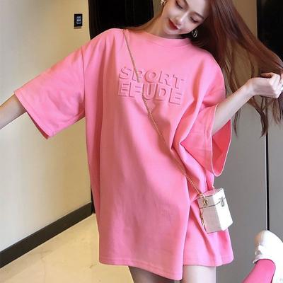 Damen T-Shirt mit 3D-Buchstabendruck Mode Baumwolle Kurzarm T-Shirts Harajuku Basic Schlicht Übergroß Mädchen Pullover Y2K Oberteile